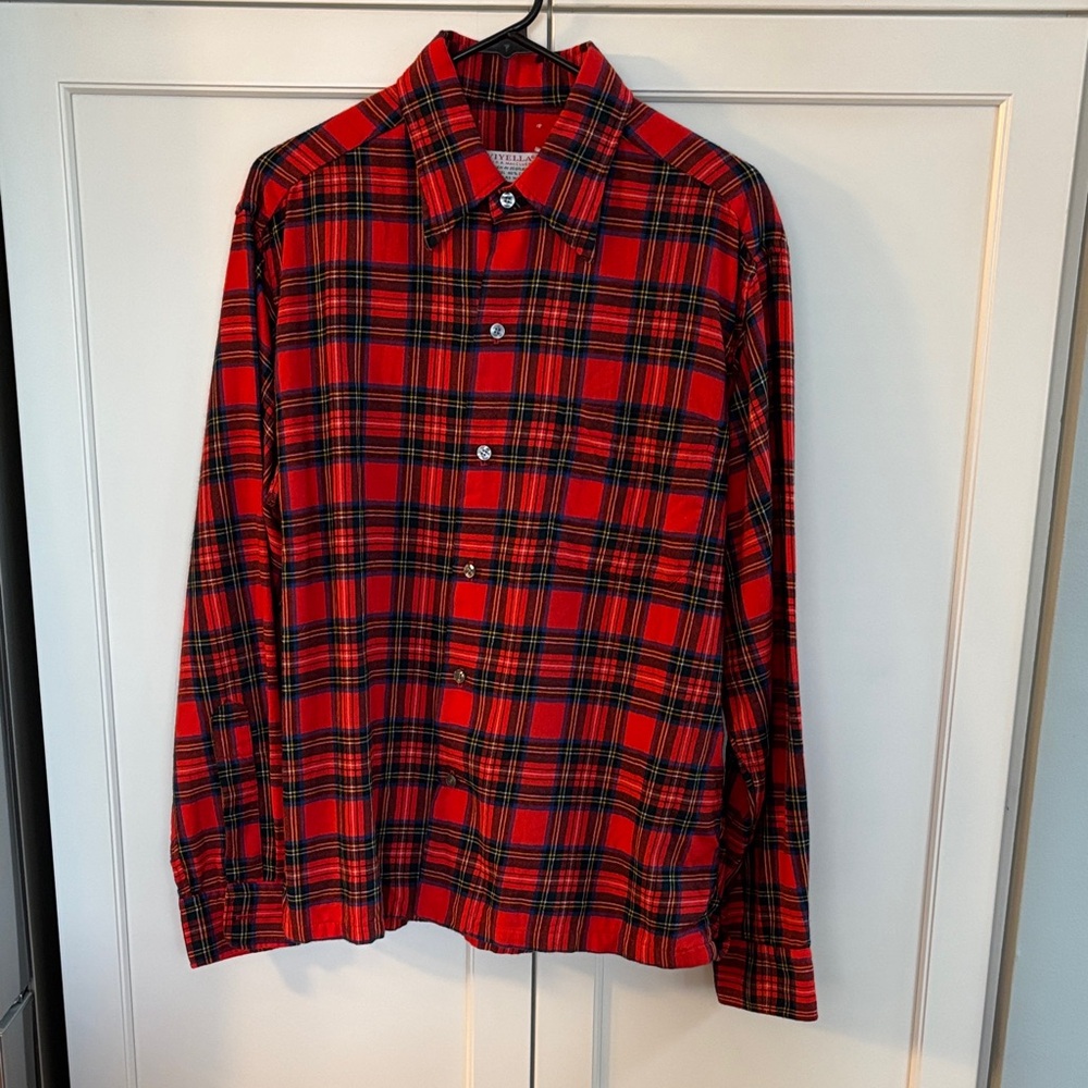 Vintage 60s? Scotland Classic Red Plaid Men's Flannel Button Down Shirt Large